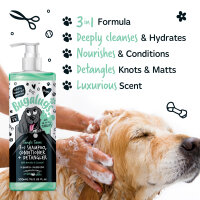 Bugalugs Tangle Tame 3-in-1 Hundeshampoo, Pflegespülung & Entfilzer – mit Avocado & Kokosnuss 500 ml