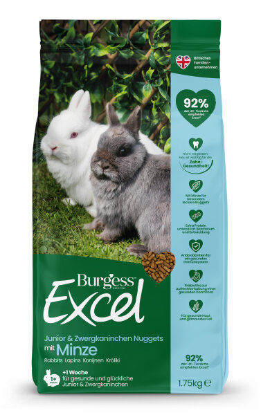 Burgess Excel Junge Kaninchen & Zwergkaninchen Nuggets mit Minze Ergänzungsfutter 1,75KG