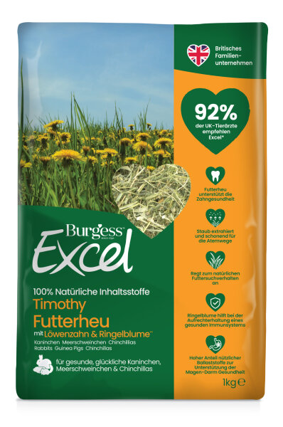 Burgess Excel Löwenzahn Ringelblume natürliches Futterheu Hasen Meerschweinchen 1kg