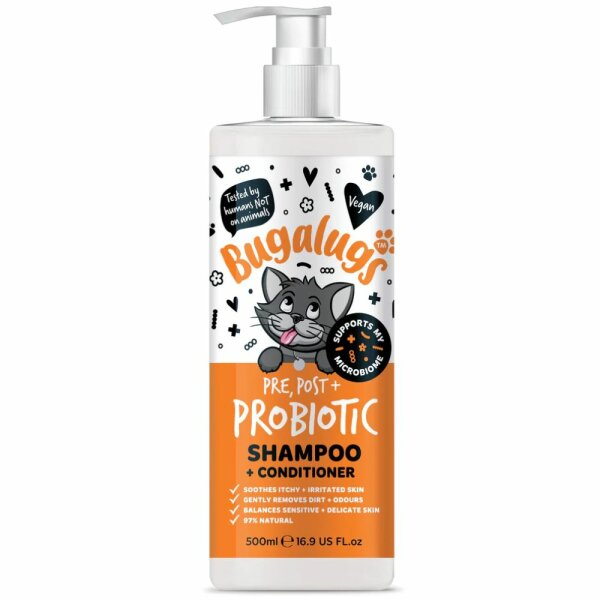 Bugalugs Probiotic Shampoo für Katzen – Pre-, Pro- & Postbiotische Pflege für Haut & Fell