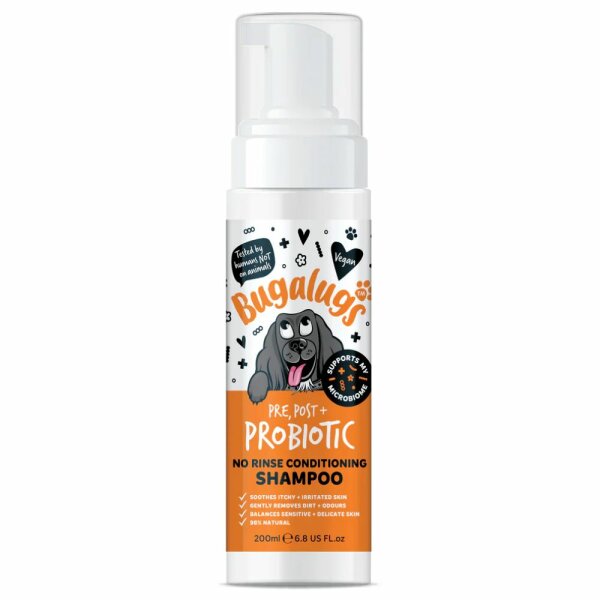 Bugalugs Probiotisches No-Rinse Hundeshampoo 200 ml – Reinigung ohne Ausspülen für Fell & Haut